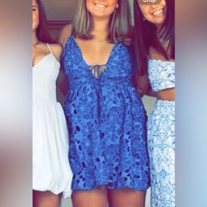 Storia Blue Plunge Neck Sleeveless Mini Sundress